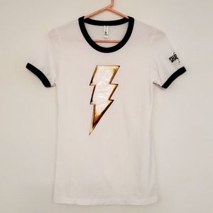 SHAZAM! In Cinemas 2019 promotional tee shirt Med. DC lightning bolt logo EUC